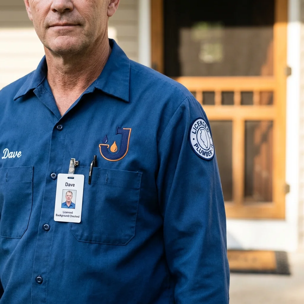 Licensed plumber showing ID badge in Sabana Hoyos, PR