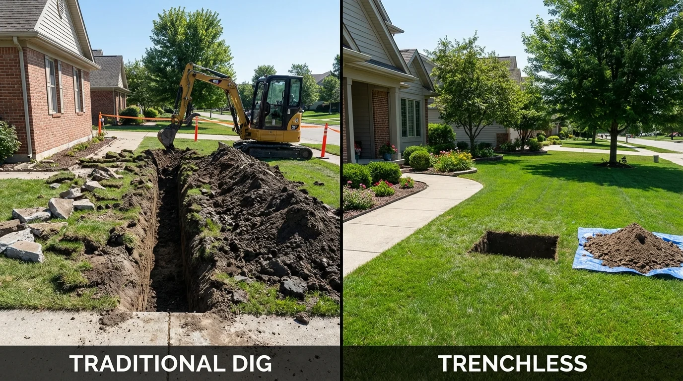 Trenchless sewer repair with minimal yard damage versus traditional excavation in Sabana Hoyos, PR